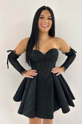Black Homecoming Dress Sweetheart A Line Corset Prom Dress